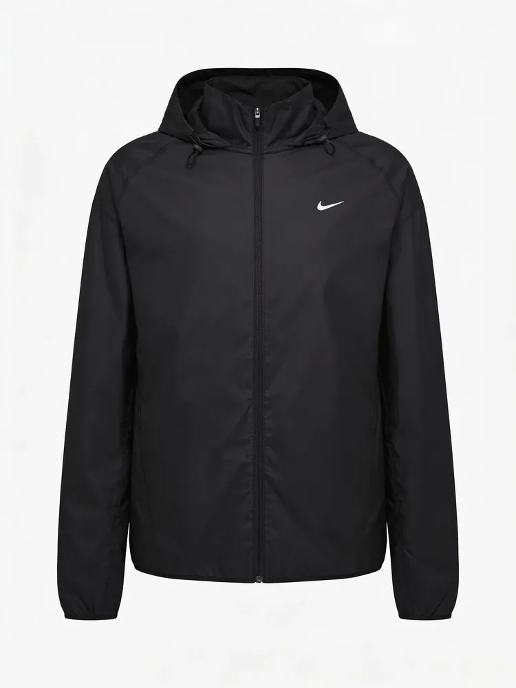 AI ghost mannequin result: the black windbreaker on white, hollow with volume